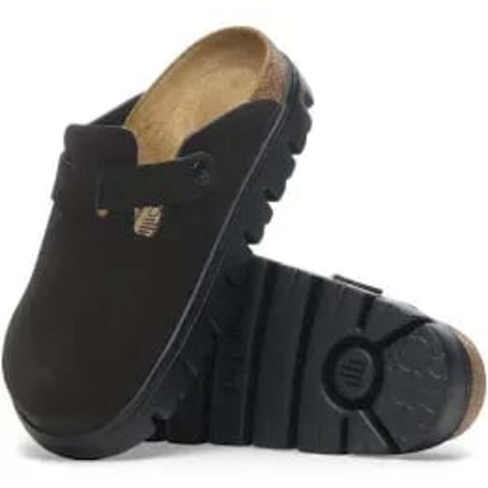 Papillio by Birkenstock Women's Boston Chunky Suede Leather Clogs Black Size 38